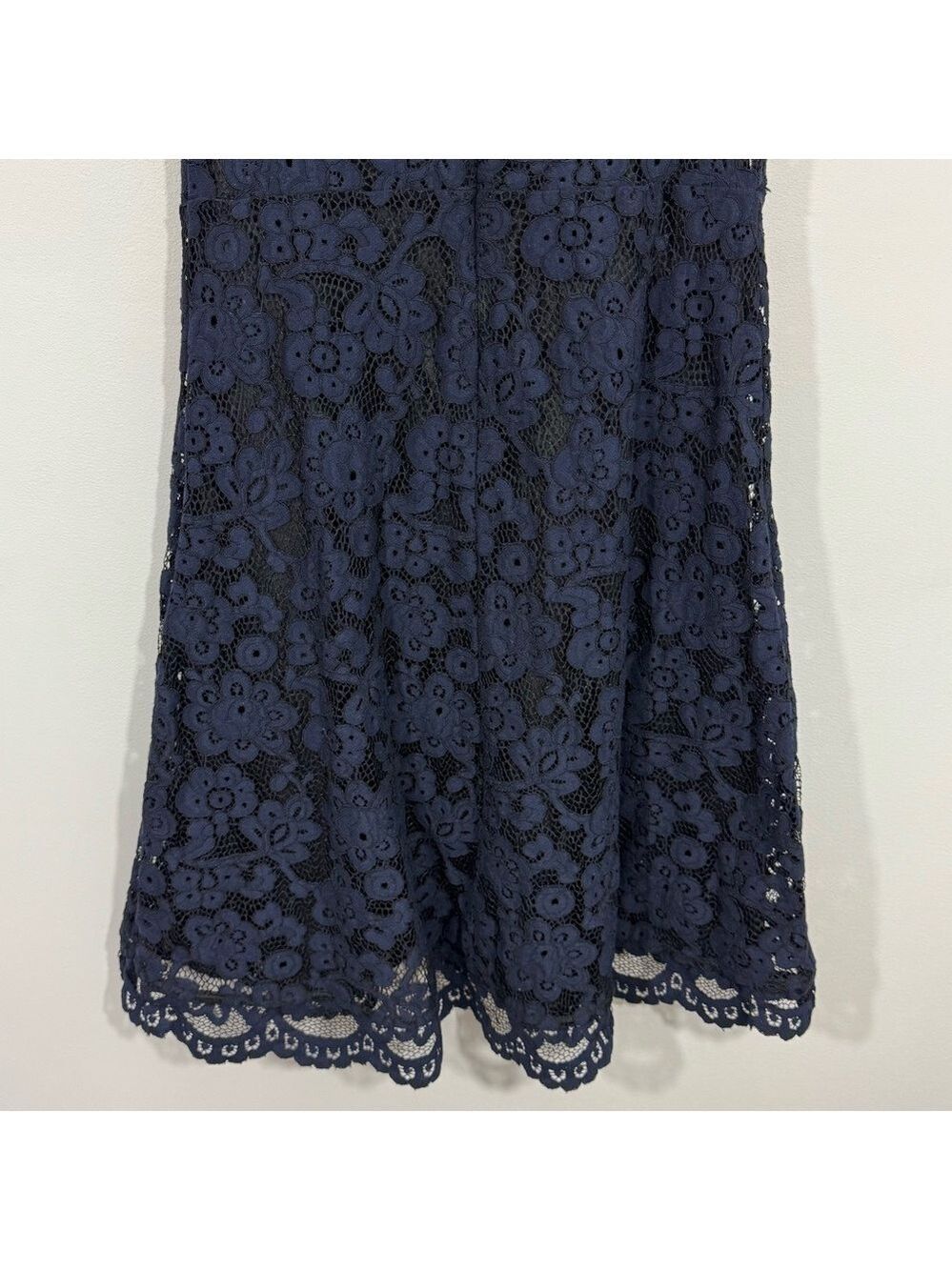 Reitmans Sweetheart Fit & Flare Dress Sz 4 Navy Blue Lace Overlay Open Back VGUC - Picture 9 of 14